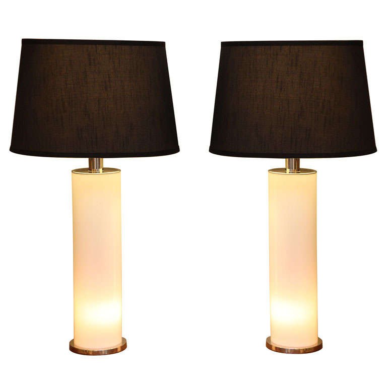 Sleek Italian Nickel and Acrylic Column Table Lamps
