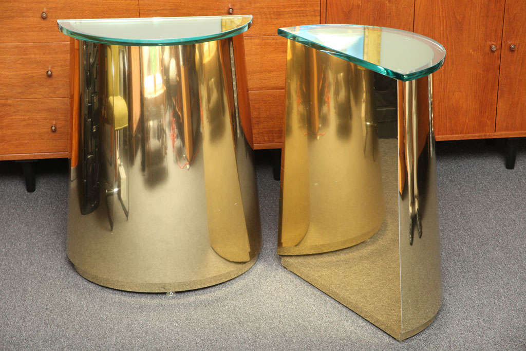 Sleek Modern Brass Demi-lune Console Tables 2
