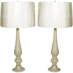 Pair of Hand Blown Murano Glass Lamps with 24K gold