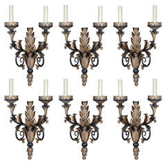 Set of six Parcel and polychromed gilt sconces by E.F. CALDWELL