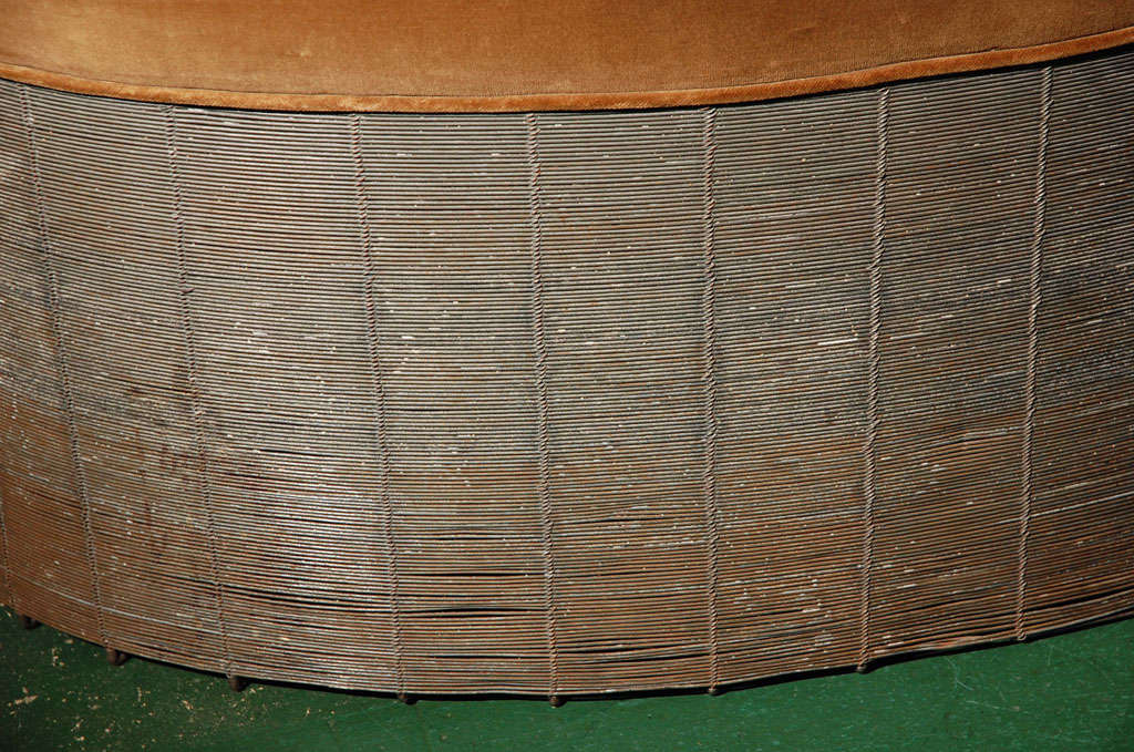 Thin Spun Wire Oval Ottoman with Upholstered Top 1