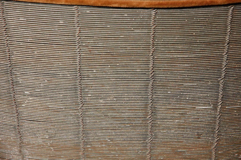 Thin Spun Wire Oval Ottoman with Upholstered Top 2