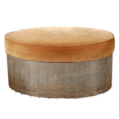 Thin Spun Wire Oval Ottoman with Upholstered Top