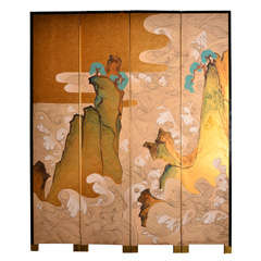 Mid-Century Gold Leaf Hand Painted Screen