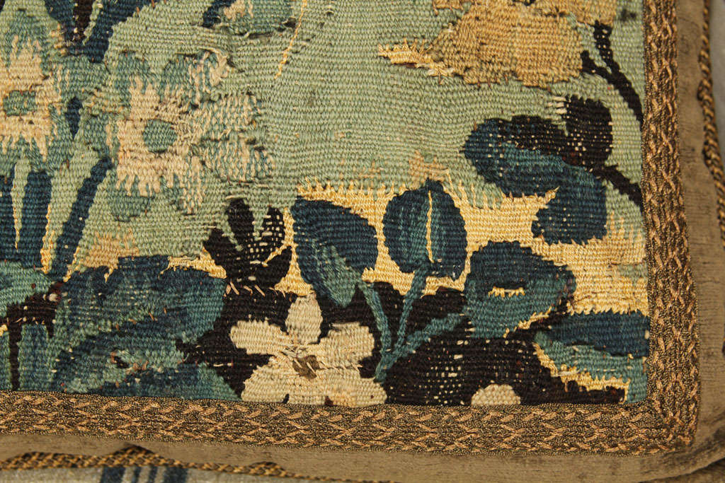 18th c  Verdure tapestry pillow 3