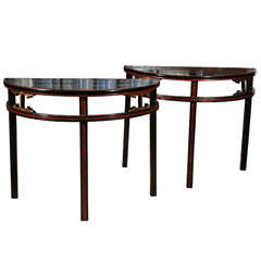 Antique Pair of Black Demilune Tables