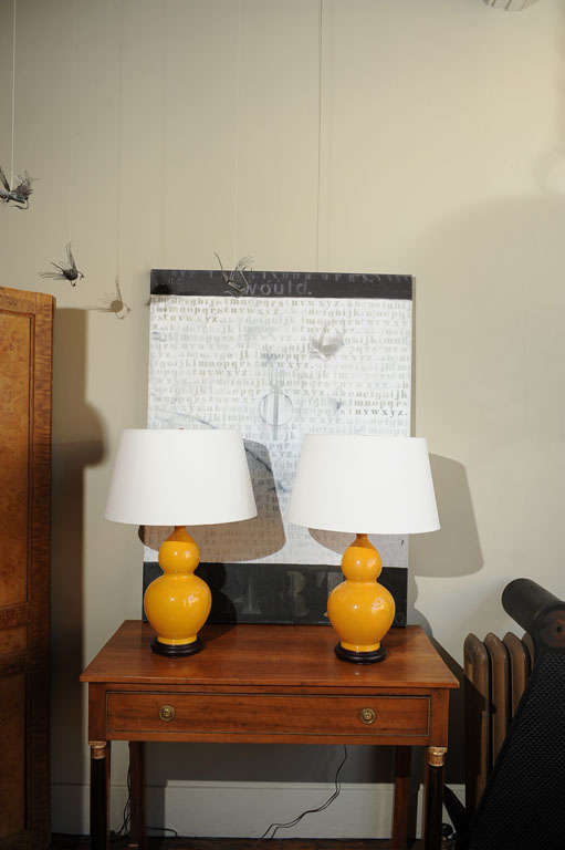 20th Century Pair of Golden Yellow Ceramic Lamps For Sale