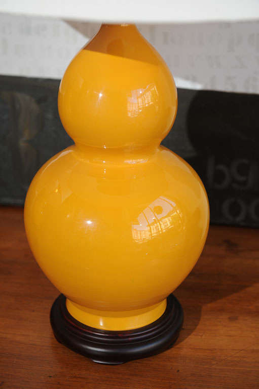 Pair of Golden Yellow Ceramic Lamps For Sale 2