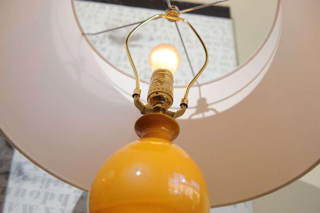 Pair of Golden Yellow Ceramic Lamps For Sale 3
