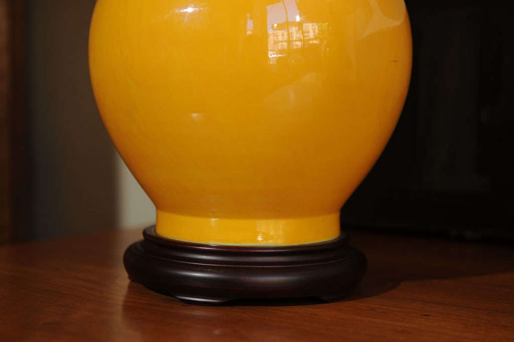 Pair of Golden Yellow Ceramic Lamps For Sale 4