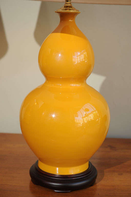 Pair of Golden Yellow Ceramic Lamps For Sale 5