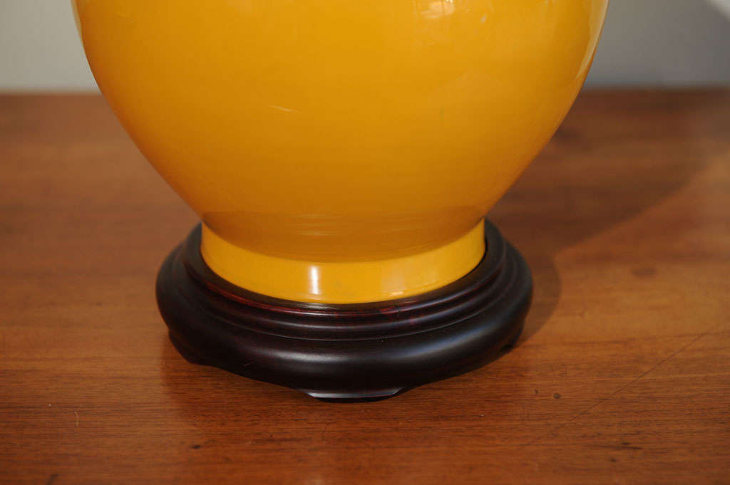 Pair of Golden Yellow Ceramic Lamps For Sale 6