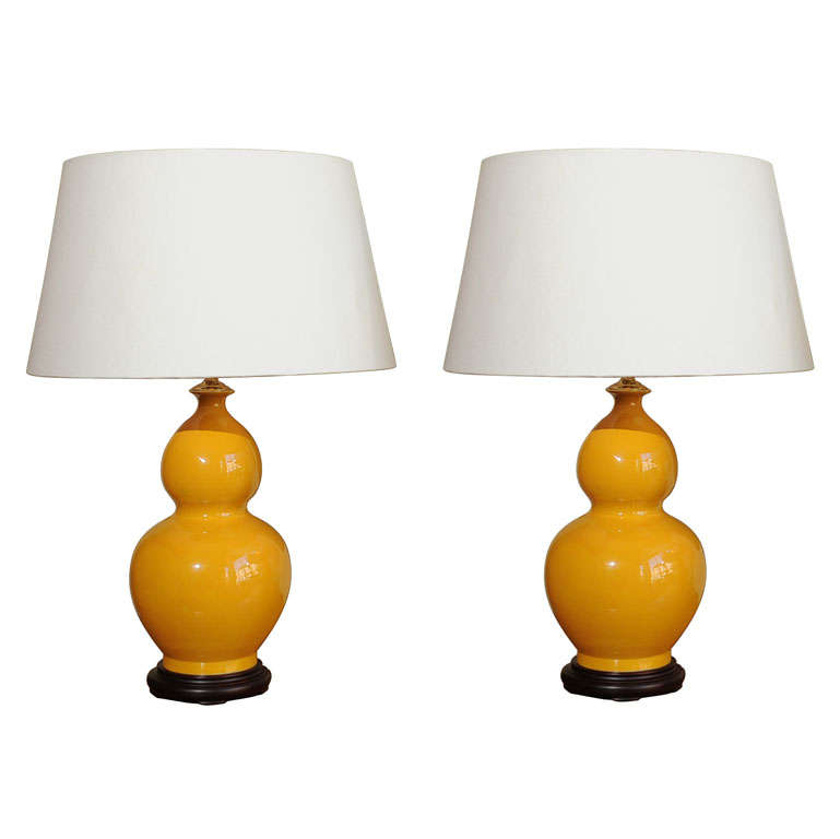Pair of Golden Yellow Ceramic Lamps For Sale