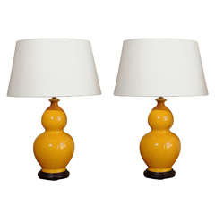 Pair of Golden Yellow Ceramic Lamps