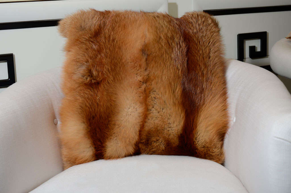 Genuine red fox pillow with camel cashmere backing
