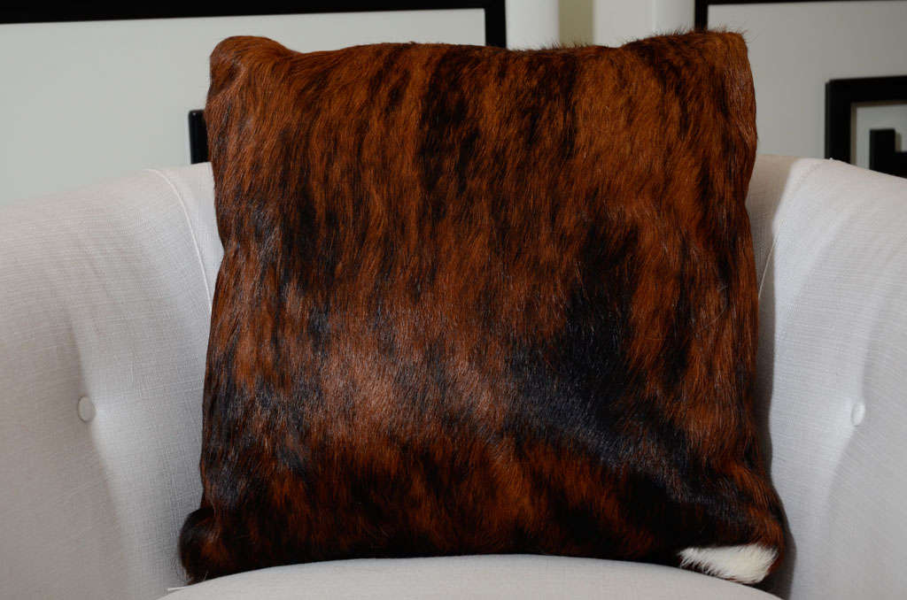 Custom Brindle Cowhide Pillow In Excellent Condition In New York, NY