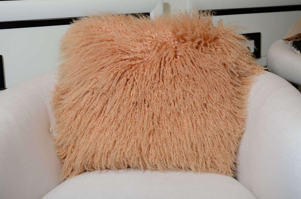 Contemporary Custom Apricot Mongolian Lamb Pillows