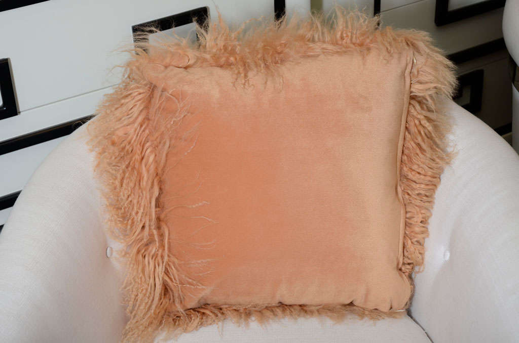 Custom Apricot Mongolian Lamb Pillows In Excellent Condition In New York, NY