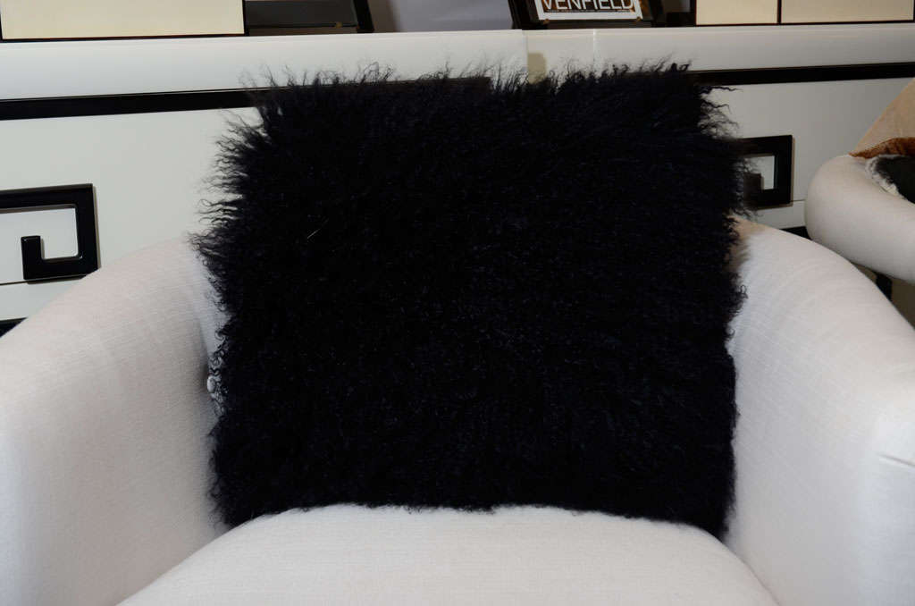 Custom Black Mongolian Lamb Pillows In Excellent Condition In New York, NY