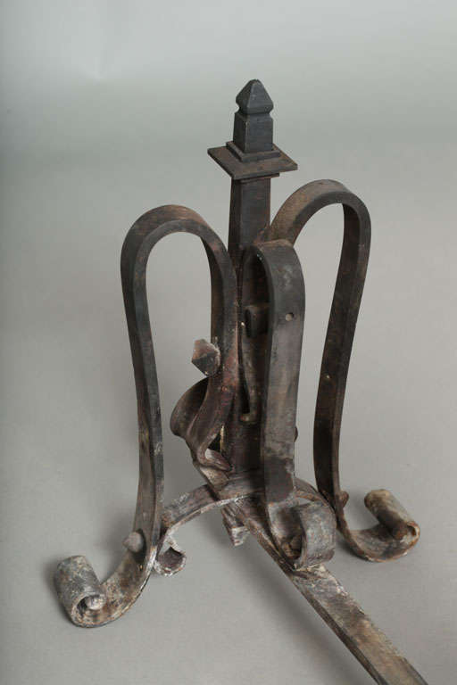 Patinated Whimsical Arts & Crafts Andirons For Sale