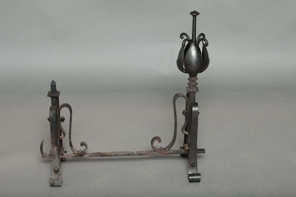 Whimsical Arts & Crafts Andirons In Good Condition For Sale In Greenwich, CT