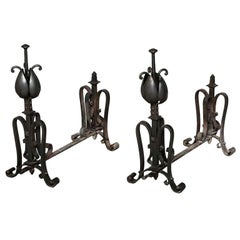 Antique Whimsical Arts & Crafts Andirons