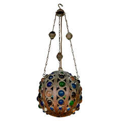 Vintage Moroccan Jeweled Brass Light Fixture