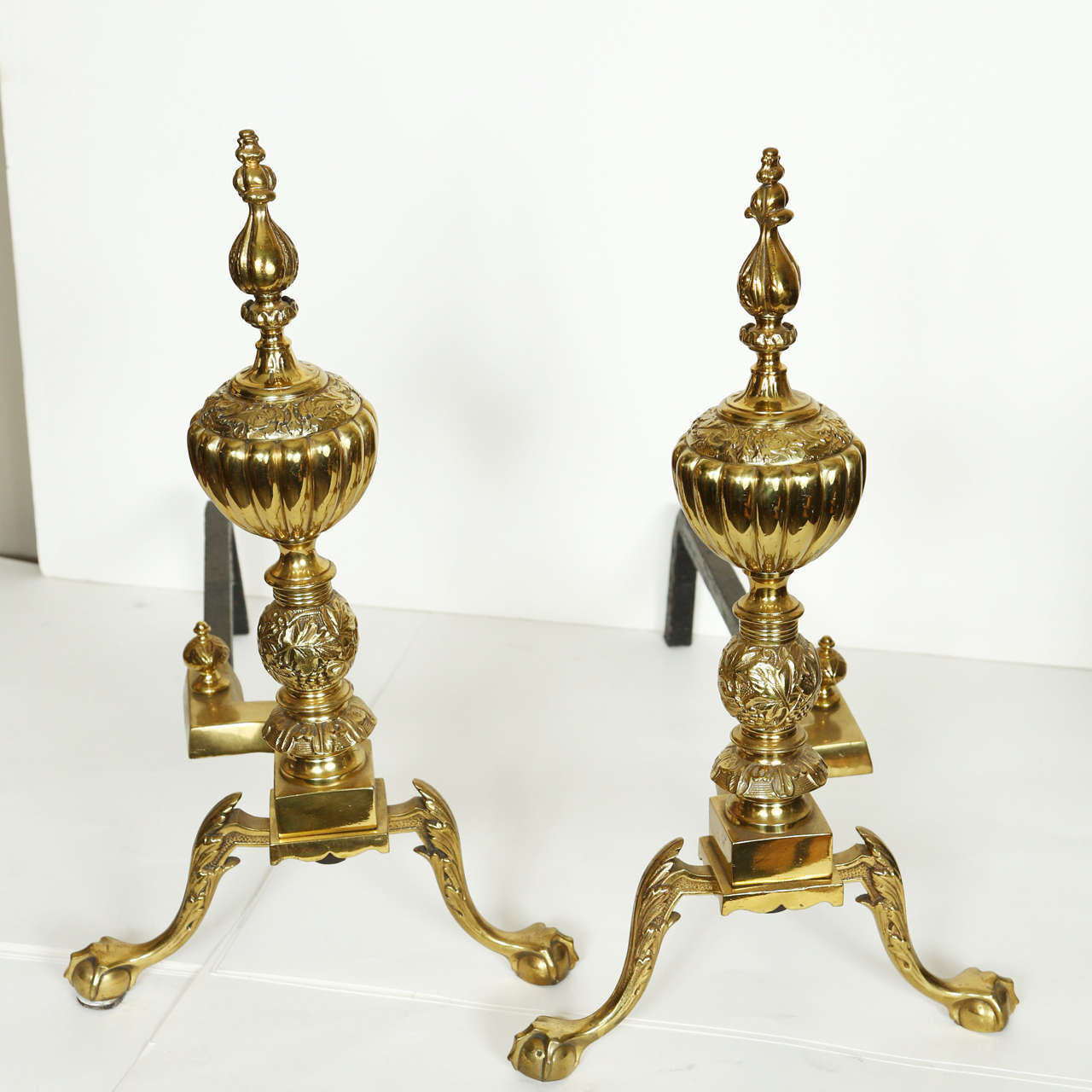 Pair of 18th Century Solid Brass Andirons