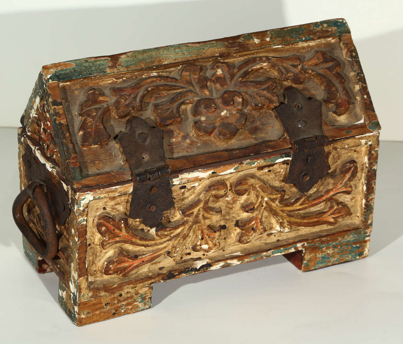 19th Century Italian Antique Carved Wooden Painted Box