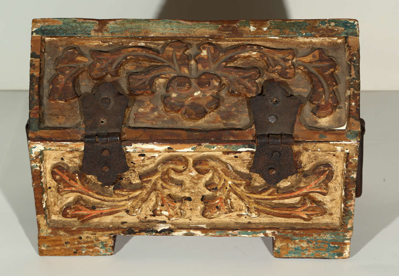 Italian Antique Carved Wooden Painted Box 1