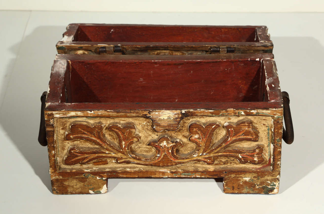 Italian Antique Carved Wooden Painted Box 2