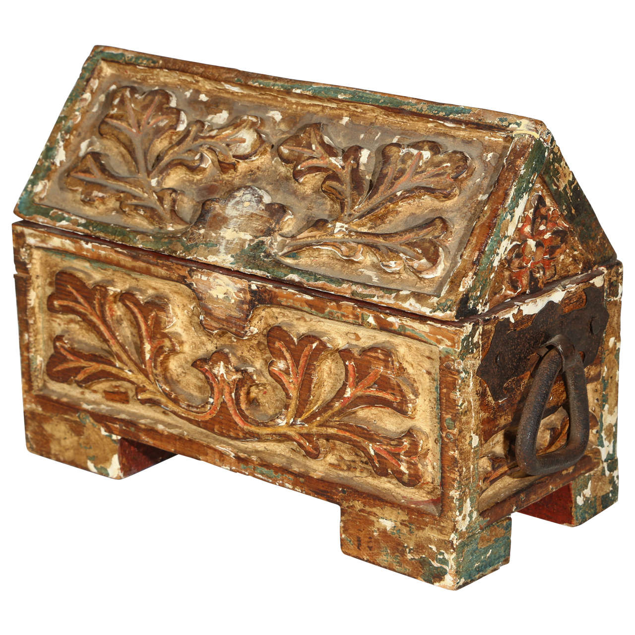 Italian Antique Carved Wooden Painted Box