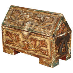 Italian Antique Carved Wooden Painted Box
