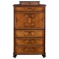 French Walnut and Ebonized Birch Renaissance Revival Secretaire