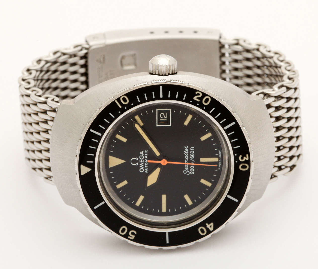 Men's Omega Stainless Steel Seamaster Wristwatch on Shark Mesh Bracelet circa 1960s