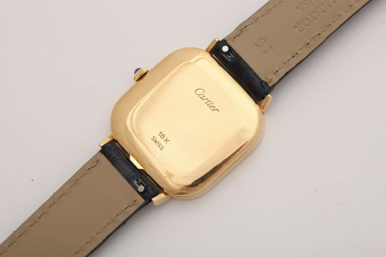 Swiss Large Cartier 18k Gold Soft Square Watch