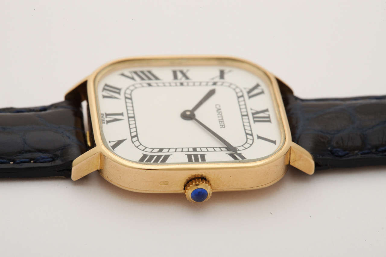 20th Century Large Cartier 18k Gold Soft Square Watch