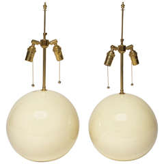 Pair of Beige Ceramic Globe Lamps