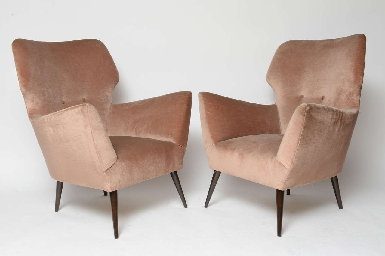 Wood Pair of Sculptural Italian Accent Chairs