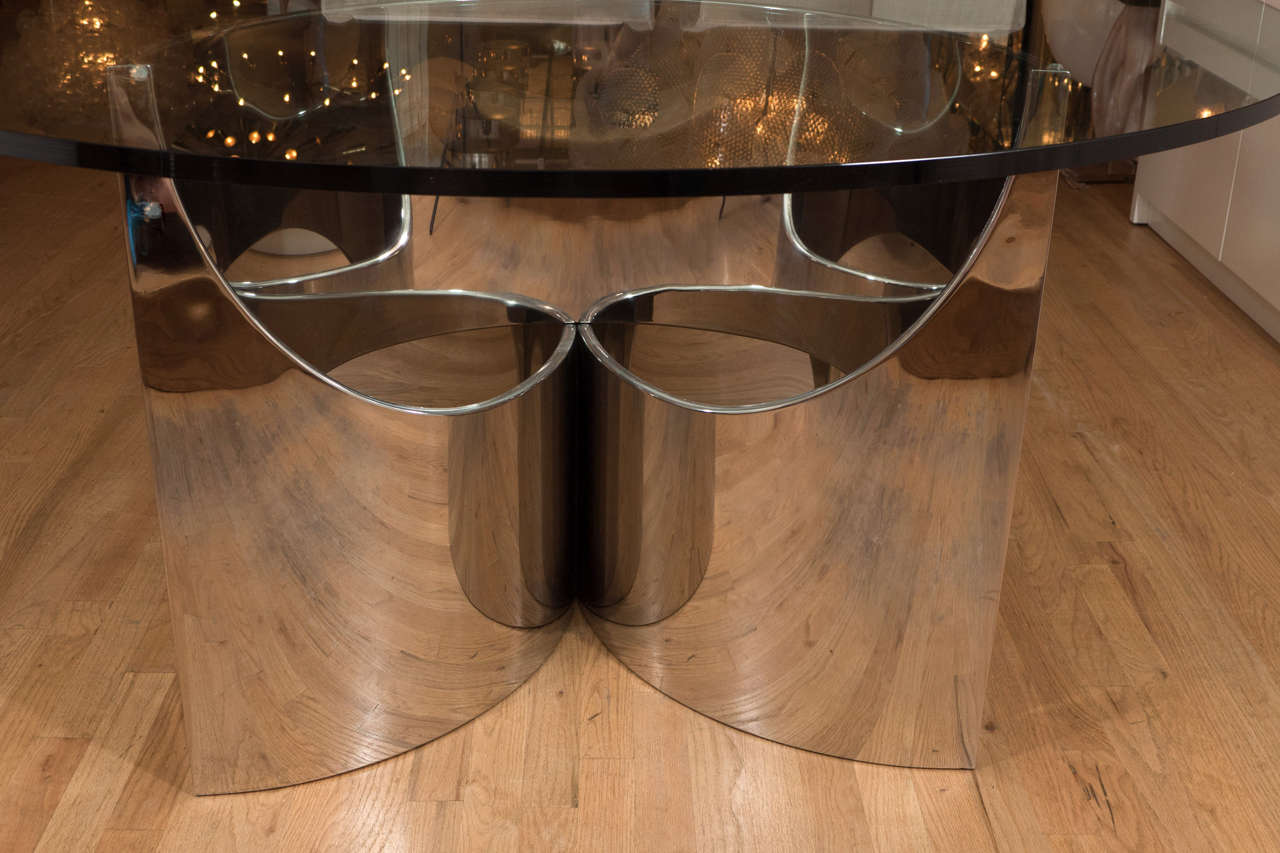 American Undulating Stainless Steel Dining Table Attributed to Brueton