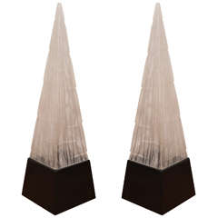 Pair of Stone Inspired, Pyramidal Lucite Table Lamps
