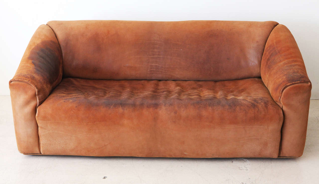 Rare Leather Sofa By De Sede with adjustable depth seat. Made from De Sede's signature 5mm Bull Neck leather.