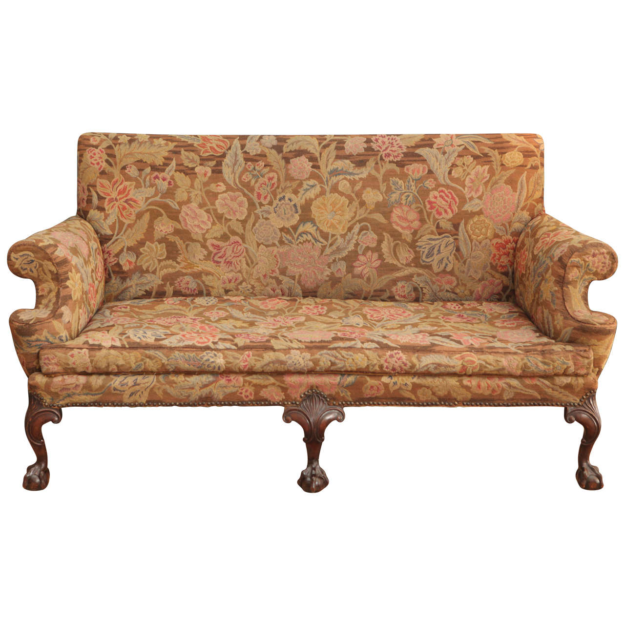 1920s Chippendale Style Settee with Needlepoint Upholstery For Sale