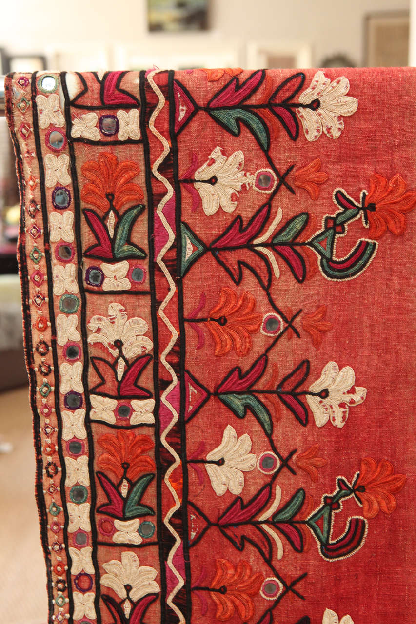 Gujarati Indian Embroidered Panel w/ Sheesha Mirrorwork In Fair Condition In Los Angeles, CA