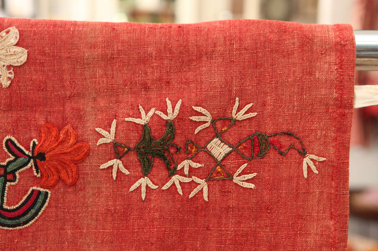 Mid-20th Century Gujarati Indian Embroidered Panel w/ Sheesha Mirrorwork