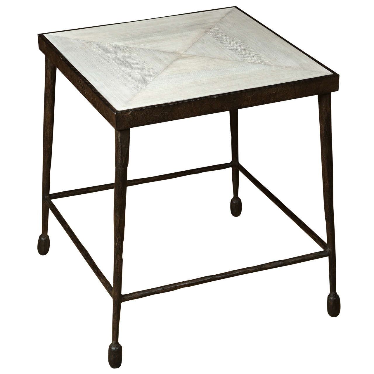 Iron and Douglas Fir Inset Side Table For Sale