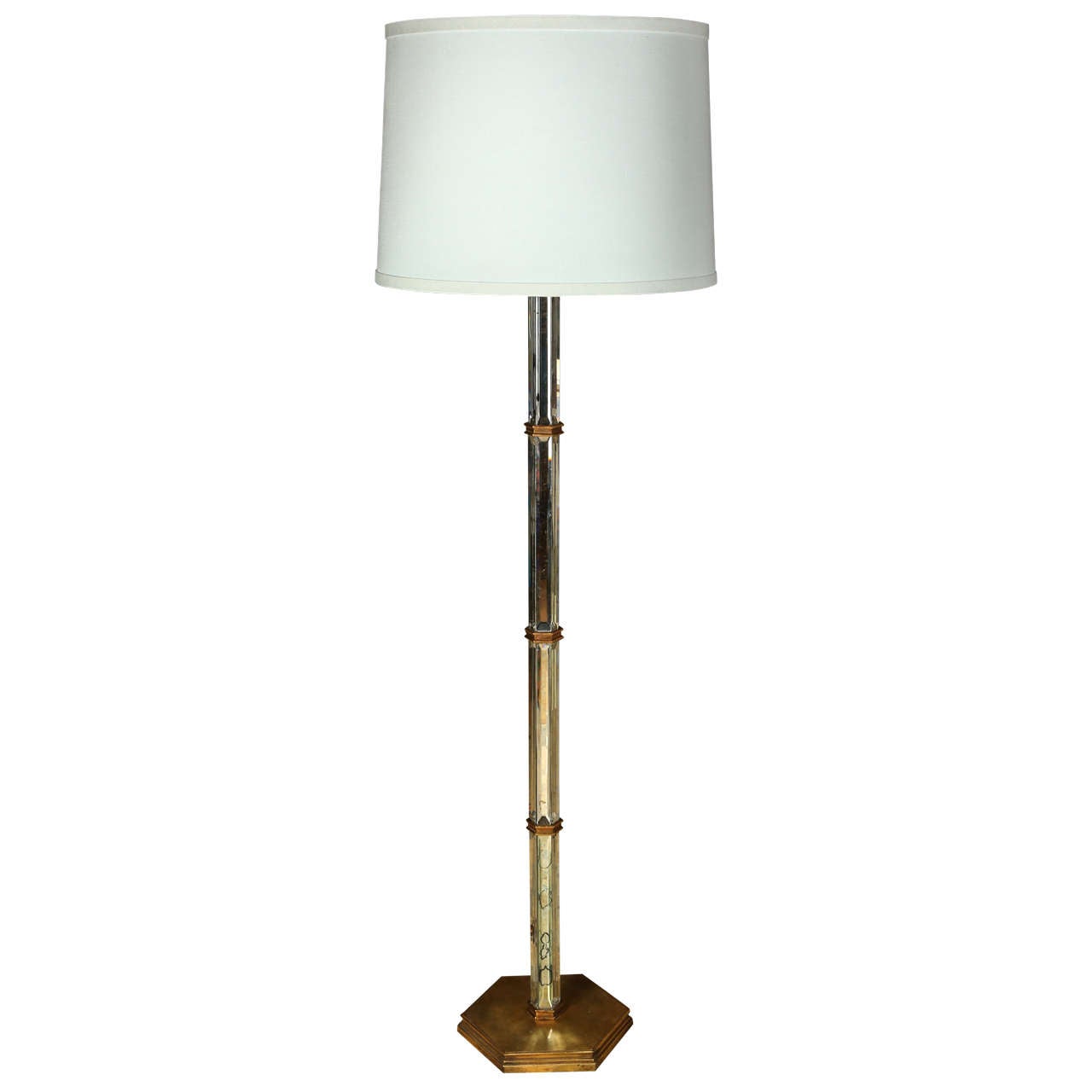 Paul Marra Brass and Beveled Mirror Floor Lamp For Sale