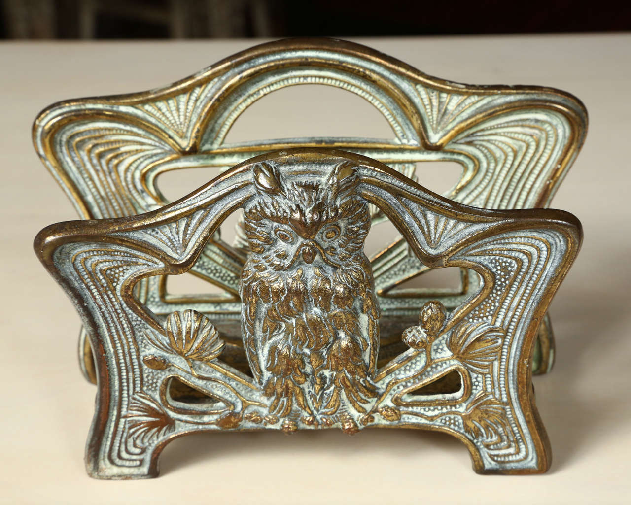 Art Nouveau Owl Brass Letter Holder