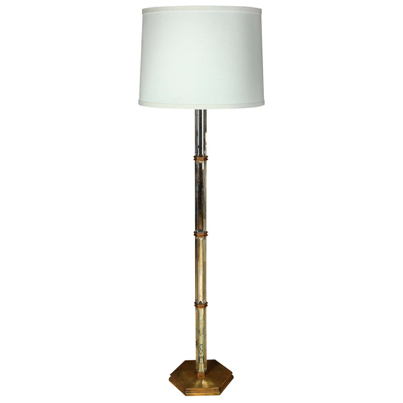 Paul Marra Brass and Beveled Mirror Floor Lamp For Sale at 1stdibs