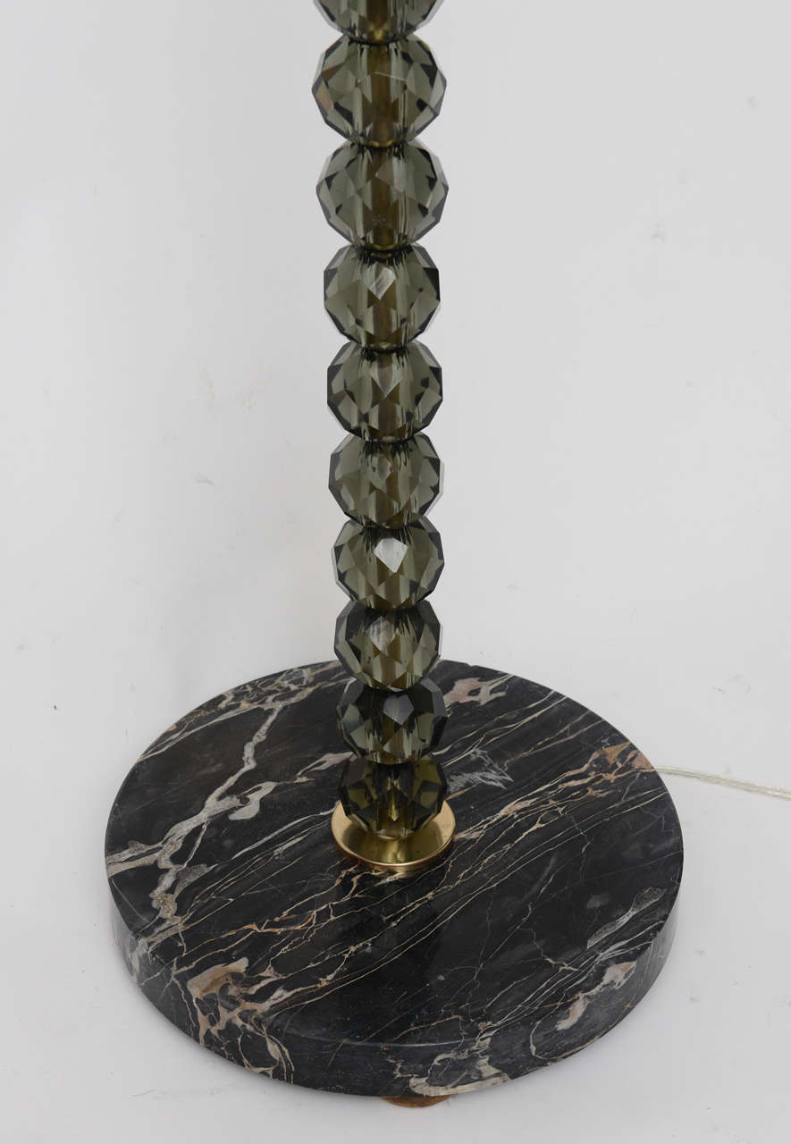 Mid-Century Modern 1950s Italian Faceted Smoke Crystal and Marble Floor Lamp